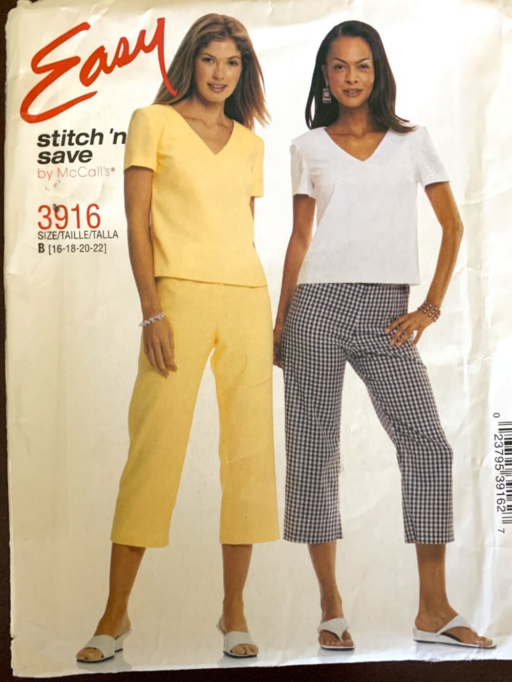 Vtg. Uncut McCall's Stitch N Save #3916 size (16,18,20,22) Top and Pull-on Pants